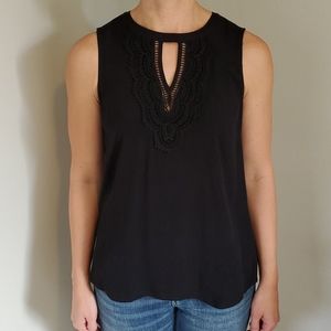 Pale Sky Quin Keyhole Crochet Top in Black